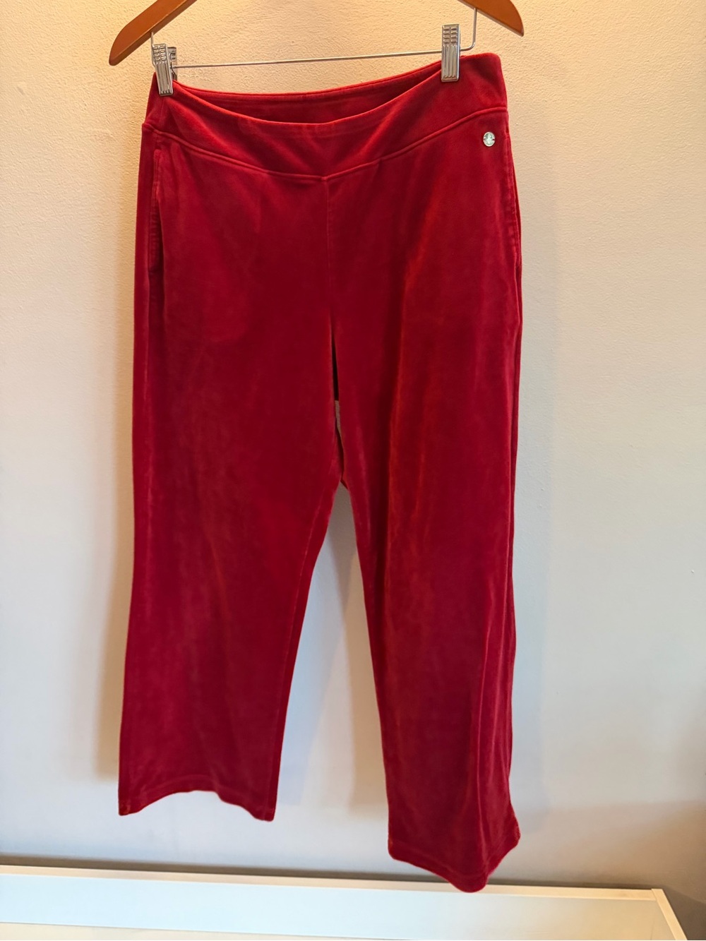 Tommy Bahama Red Velour Wide Leg Lounge Pants Womens Small Plush Soft Casual